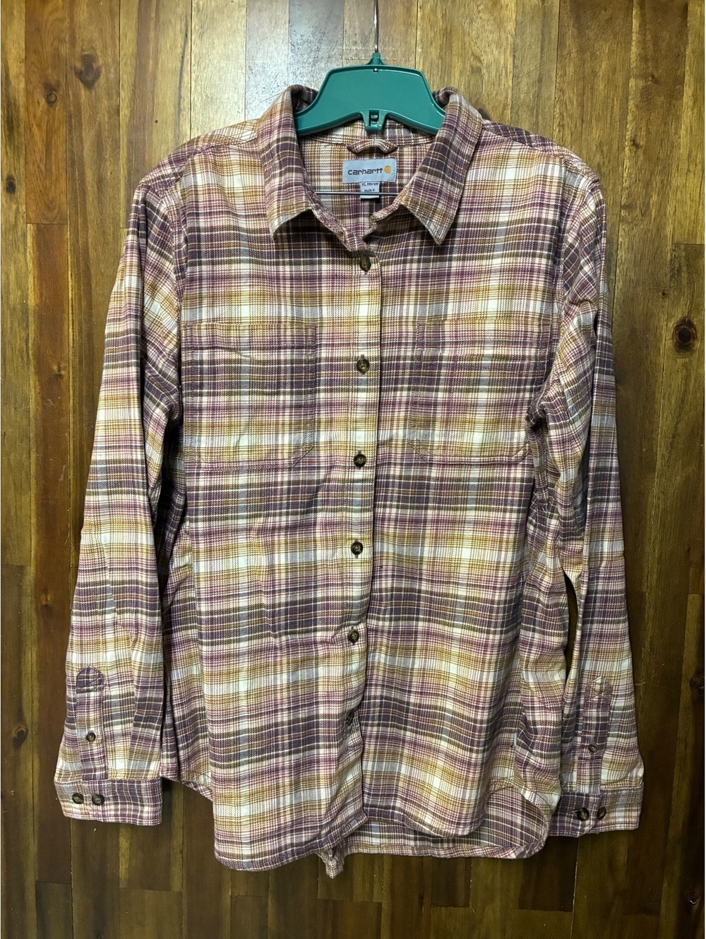 Carhartt Women’s XL Plaid Flannel Shirt Purple Brown Workwear Grunge Western